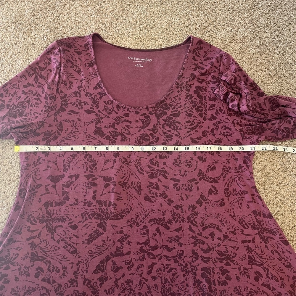 Soft Surroundings Tunic Pullover Top Floral Eggplant purple 6” Side Vs sz XL - Picture 4 of 11